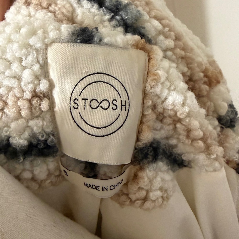 Stoosh Women Sherpa Fleece Plaid Button Front Jacket Cream Tan Black Small‎ - Picture 5 of 5